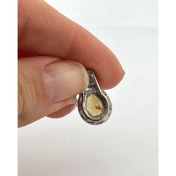 10k Solid White Gold And Diamonds Clyde Duneier Pear Tourmaline Pendant - Picture 6 of 12